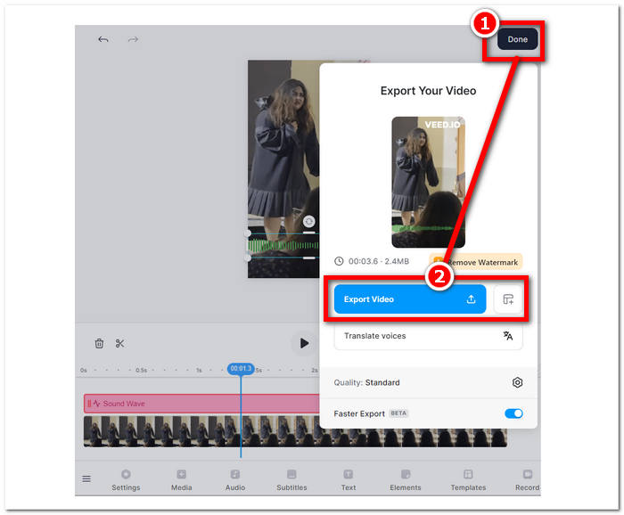 Click Export or Download