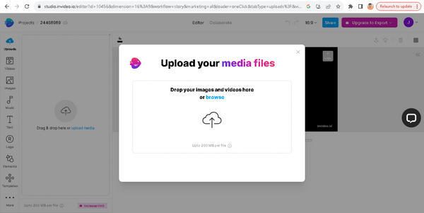 InVideo Загрузите свои медиафайлы