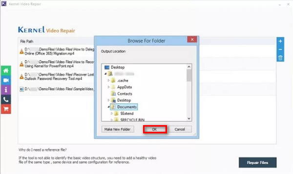 Kernel Video Repair پوشه فایل را انتخاب کنید