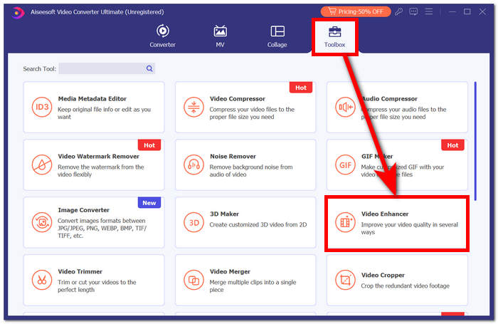 Localisez la boîte à outils et cliquez sur Video Enhancer