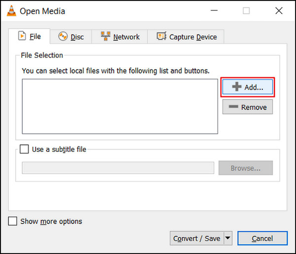 Opció per afegir VLC Media Player