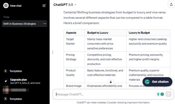 Interface ChatGPT