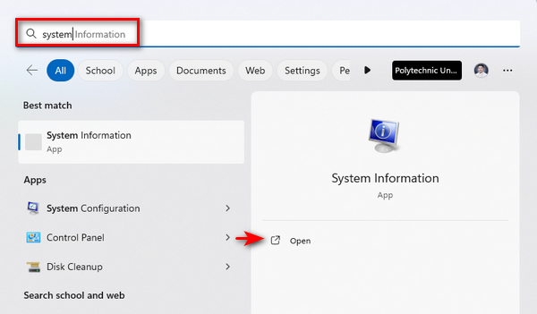 Zkontrolujte System Click System Information