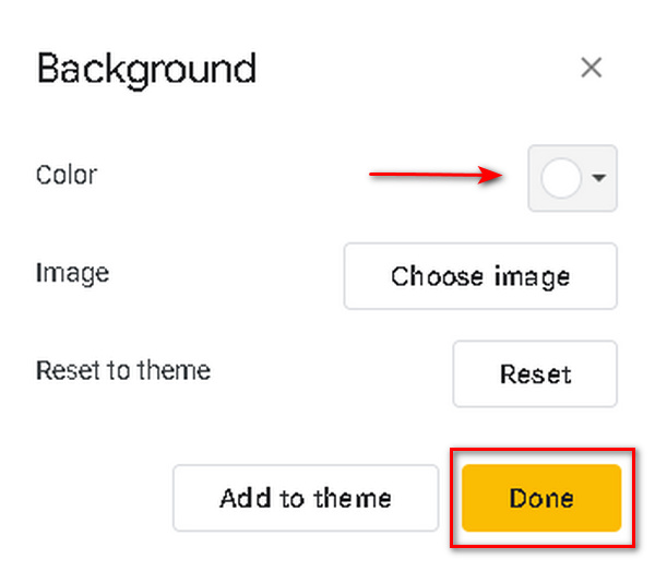 Setări de culoare Google Slide
