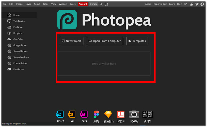 Kép feltöltése a Photopea-ba