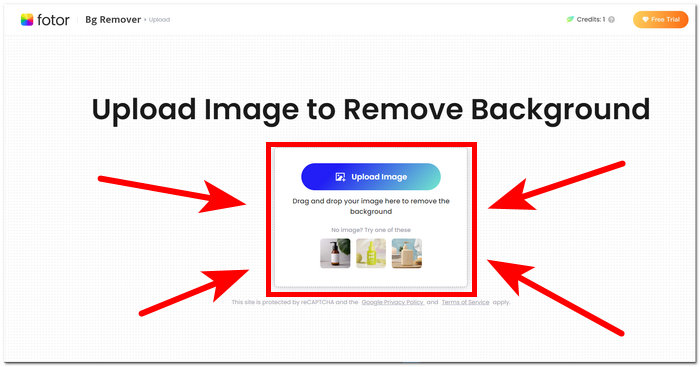 Upload billede i Fotor Background Remover