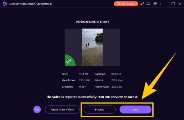 Video Onarım Aracı FVC Önizleme Kaydet