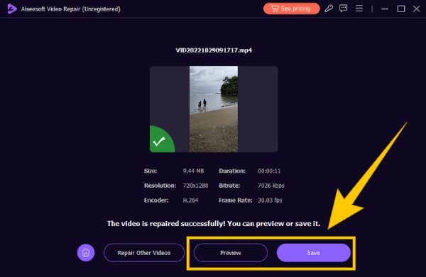 Alat Perbaikan Video Pratinjau FVC Simpan