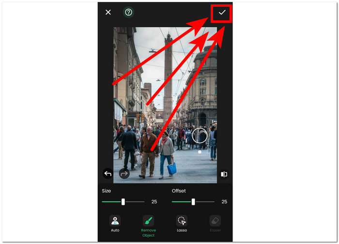 Fare clic sul segno di spunta per scaricare