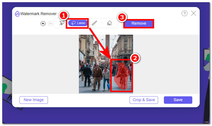 Fare clic su Lazo e Rimuovi