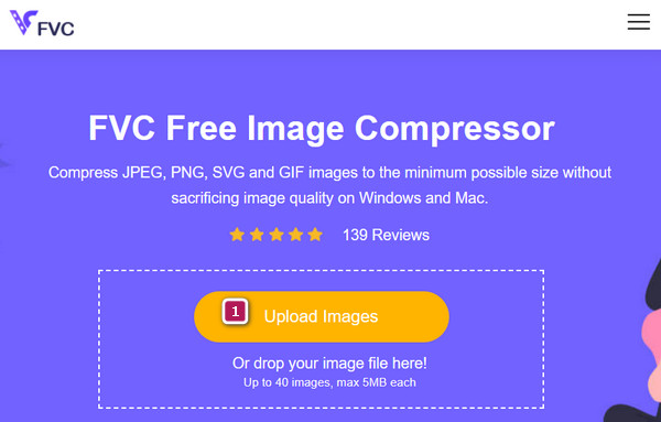 Arquivos de upload do compressor de imagem gratuito FVC