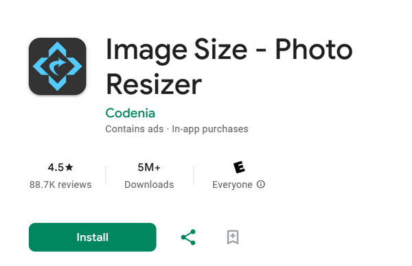 Размер изображения приложения Image Compressor