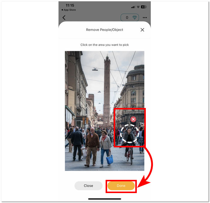 Seleziona l'area e fai clic su Fine