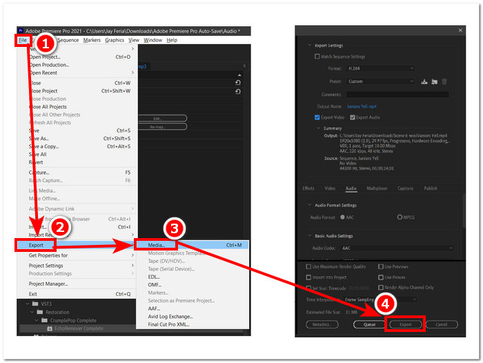 Export audio