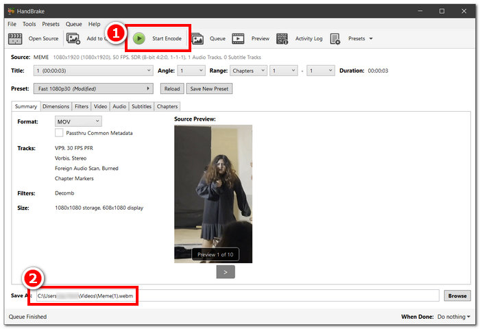 Click Start Encode Button