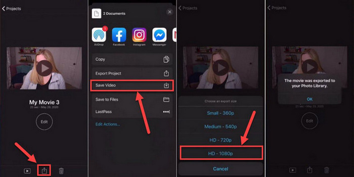 Imovie को Mp4 iPad iPhone में निर्यात करें