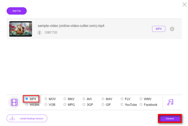 Fvc Convertitore video gratuito online Hevc Mp4 Scegli Mp4