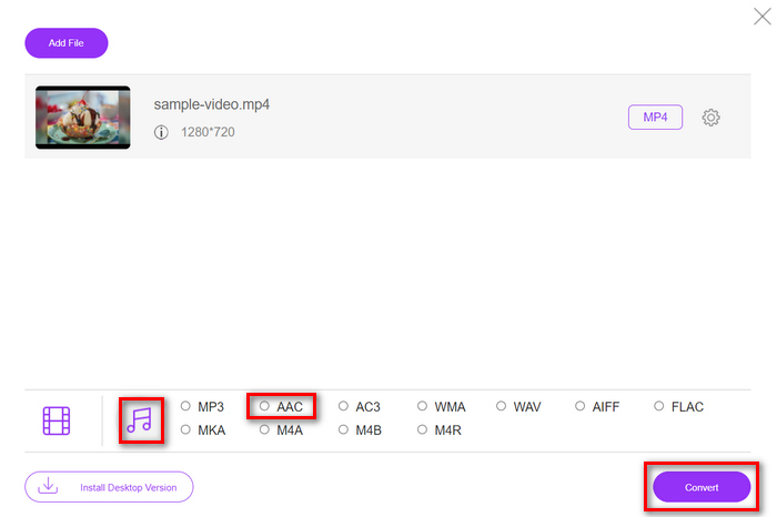 Fvc Free Video Converter Online Mp4 to Aac Choose Output Format