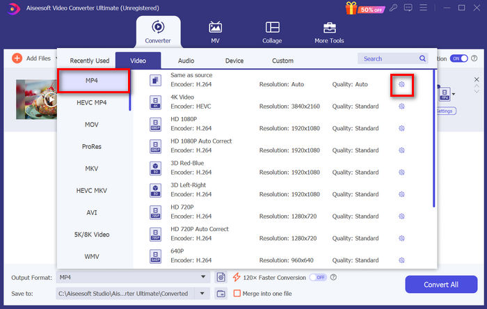 FVC Video Converter Ultimate H264 ins MP4-Ausgabeformat