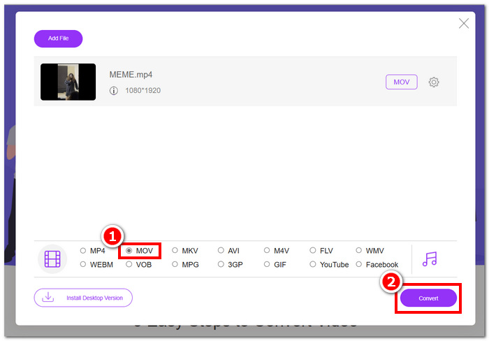 Select Mov And Click Convert Button