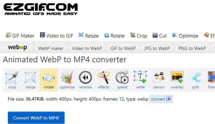 Webp MP4 Ezgif 変換