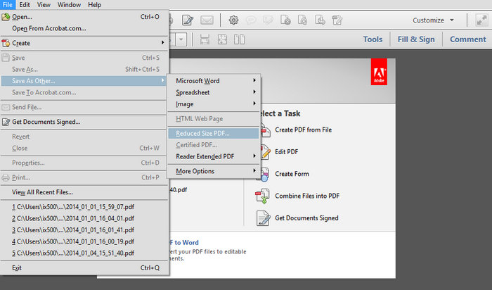 Adobe Acrobat Ana Arayüzü