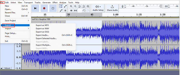 Meningkatkan Volume mp3 Audacity Pratinjau Ekspor