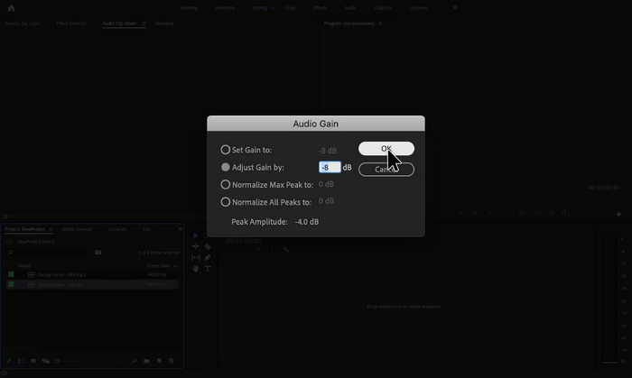 Tingkatkan Volume mp3 Premier Pro Sesuaikan Db