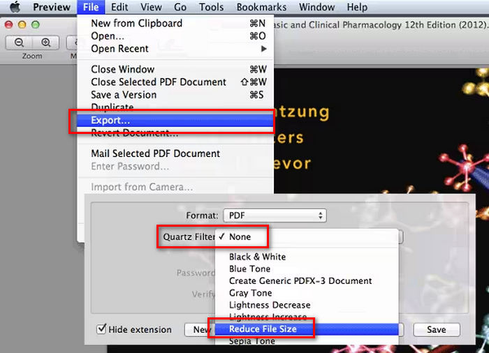 プレビュー、圧縮、PDF サイズ、Mac