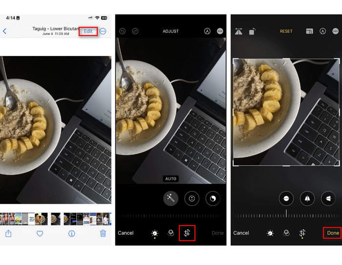 Zmniejsz rozmiar pliku zdjęcia na iPhonie, przycinając