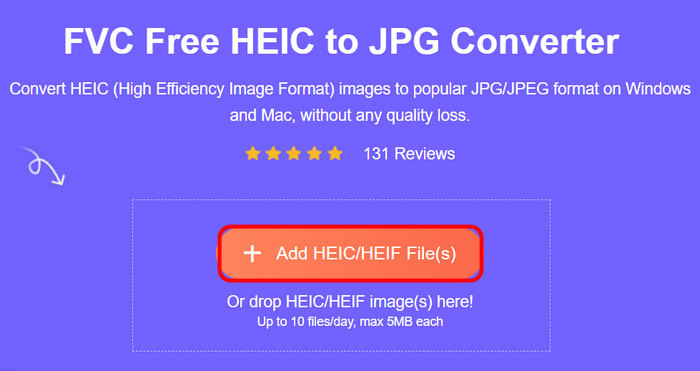 FVC 무료 Heic to JPG 변환기 파일 추가