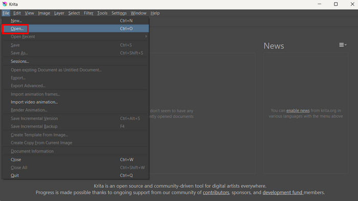 Upscale Images with Krita Import Image