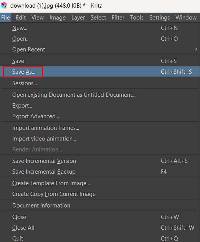 Upscale Images with Krita Save Image