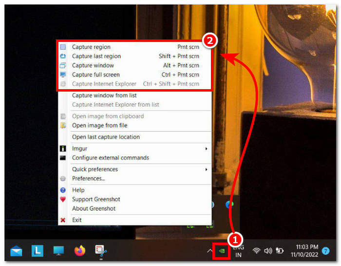 Select Screenshot Type