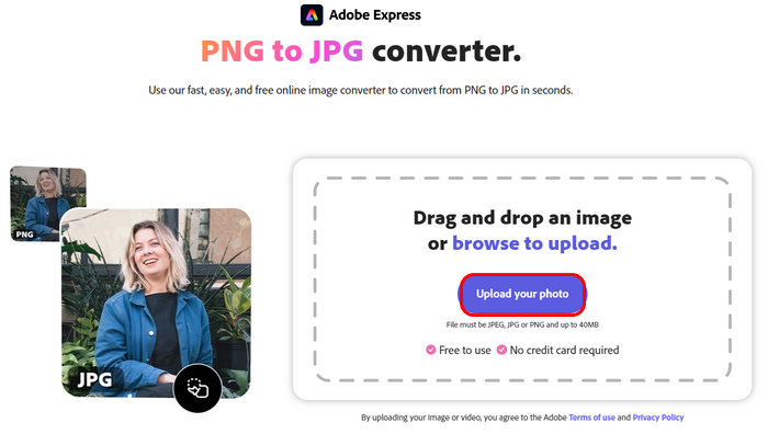 Adobe Express PNG JPG 轉換器新增照片