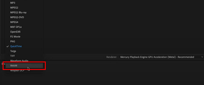 Adobe Media Encoder Choose Webm