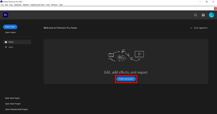 Adobe Premiere Pro Δημιουργία νέου έργου