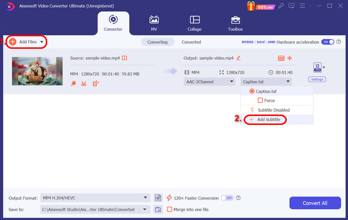 Aiseesoft Video Converter Ultimate Προσθήκη αρχείου λεζάντας βίντεο