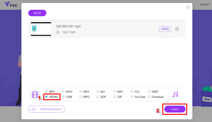 Fvc Free Video Converter Online Mp4 To Webm Convert