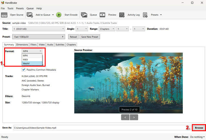 Handbrake Mp4 Webm Choose A Format