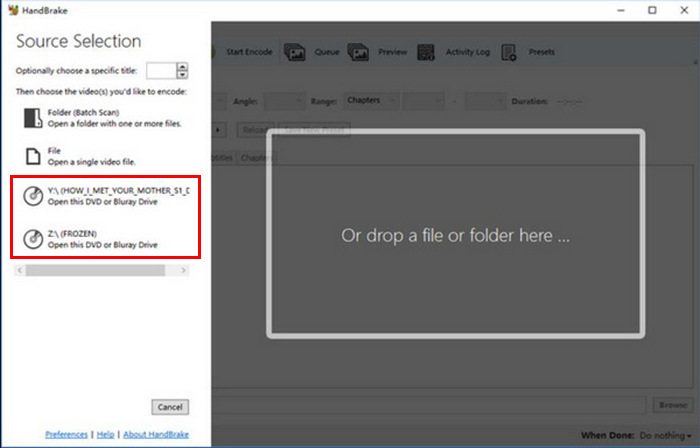 Rip DVD With Handbrake Source Selection