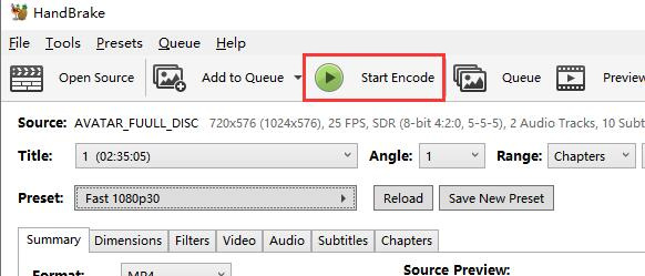 Rip DVD With Handbrake Start Encode