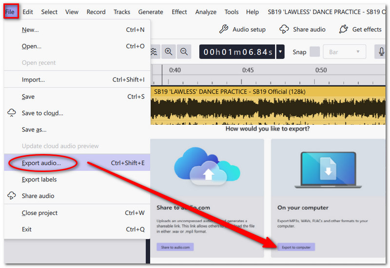 Faceți clic pe „Export Audio”