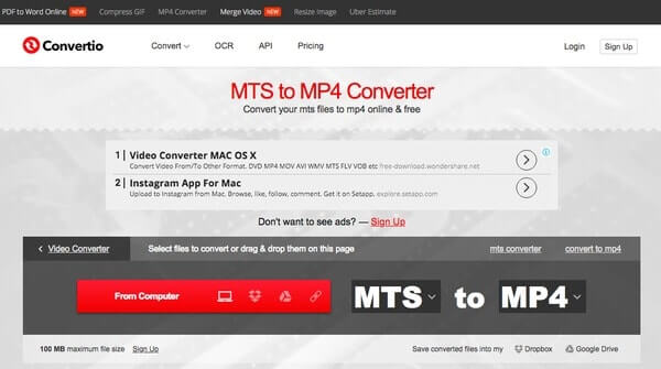Convierta MTS a AVI en línea con Convertio