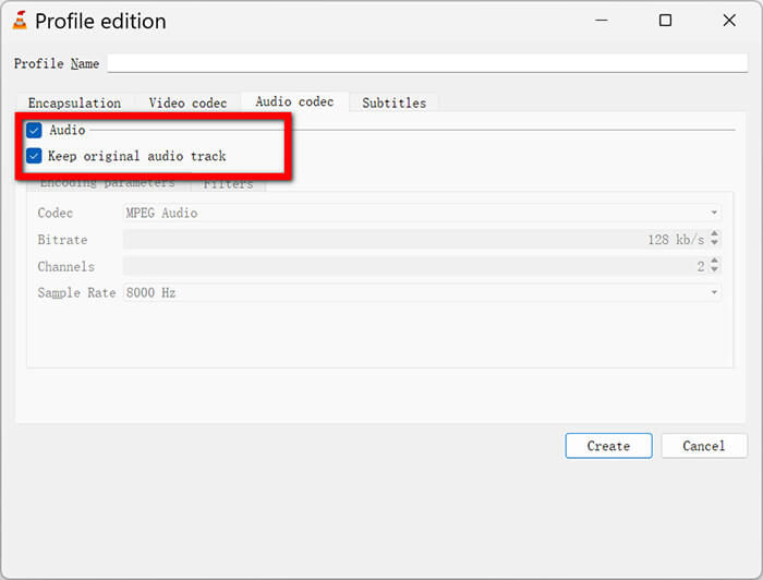 الاحتفاظ ببرنامج ترميز الصوت الأصلي