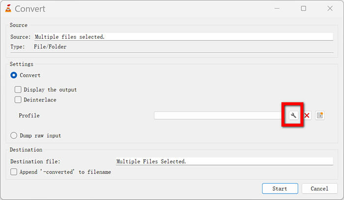 زر الملف الشخصي في VLC