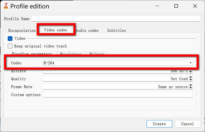 برنامج ترميز VLC H264