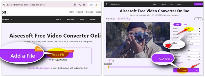Convertitore video online Aiseesoft da Ts a MP4