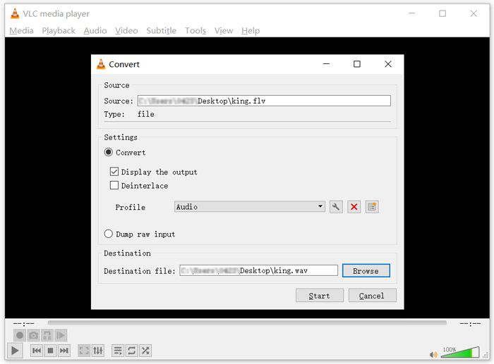 Convert FLV to WAV with VLC