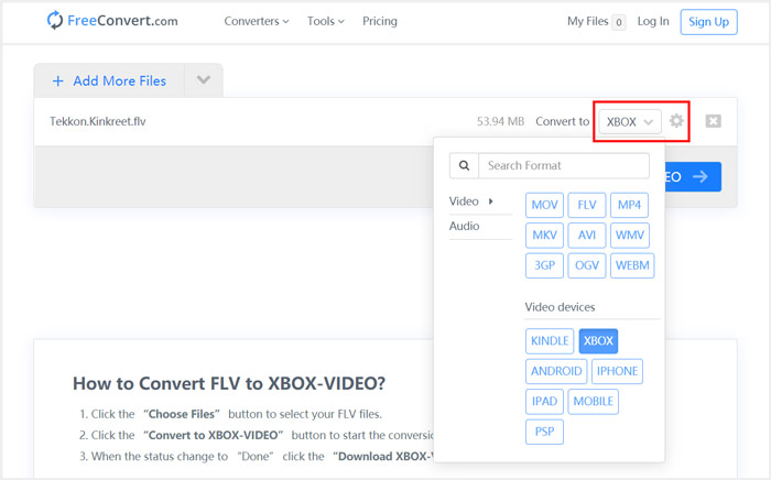 FLV vers Xbox en ligne